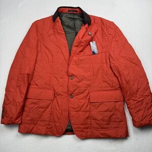 Chaps Sport Coat Mens 46 Regular Orange Quilted Jacket Corduroy Collar Fall